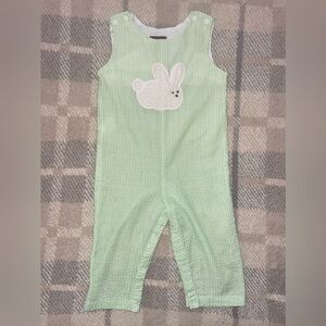 Green Seersucker Toddler Outfit with Bunny Patch from Lil Cactus Boutique